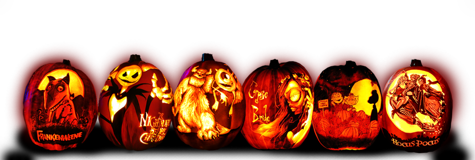 4 Carved Pumpkins